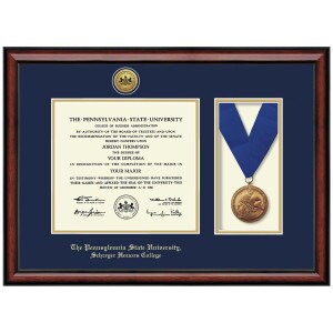 #125 Diploma Frame Schreyer Honors College Gold Engraved with Medal in Shadow Box (Southport)